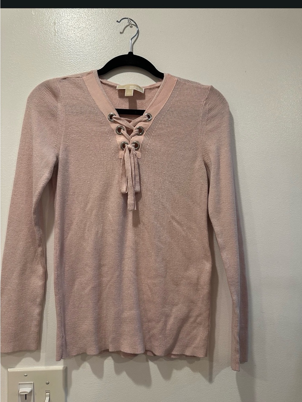 Michael Kors Blush Pink Lace-Up Long Sleeve Top